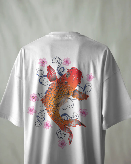 Balance Unfolded | Japanese Symbol Front & Floral Fish Back T-Shirt