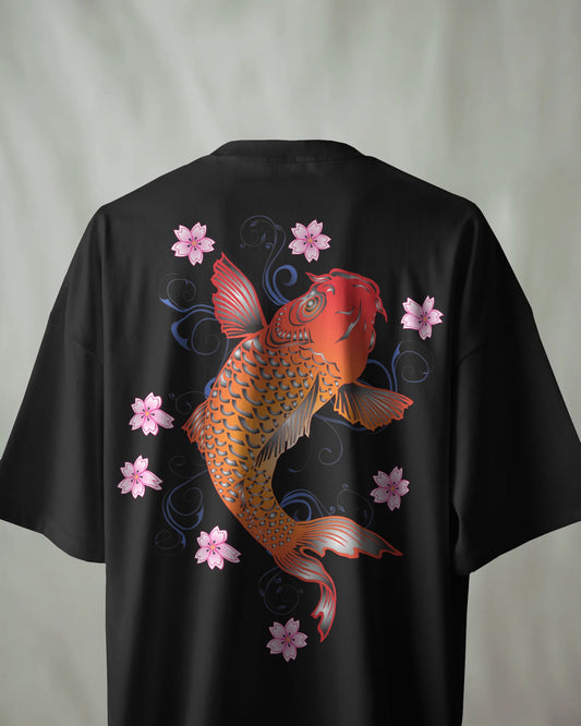 Balance Unfolded | Japanese Symbol Front & Floral Fish Back T-Shirt