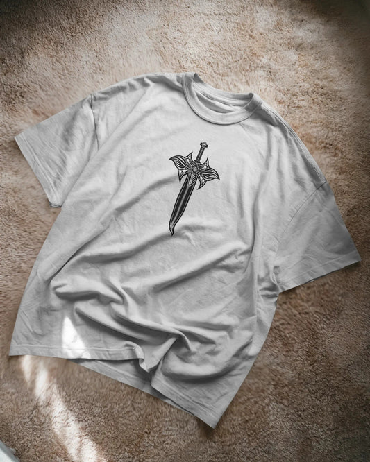 Silent Edge | Mini Sword Front & Plain Back Oversized T-Shirt