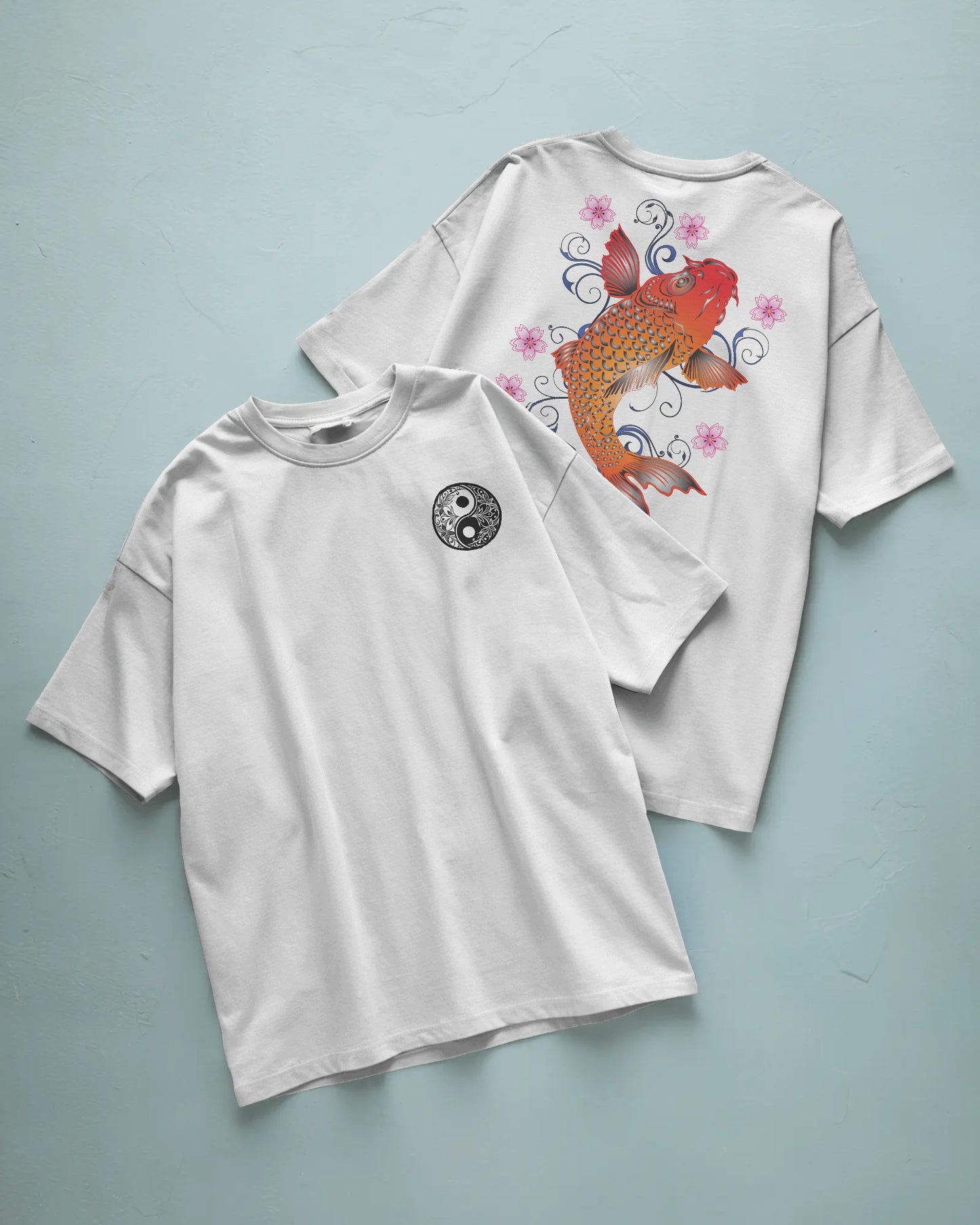 Balance Unfolded | Japanese Symbol Front & Floral Fish Back T-Shirt