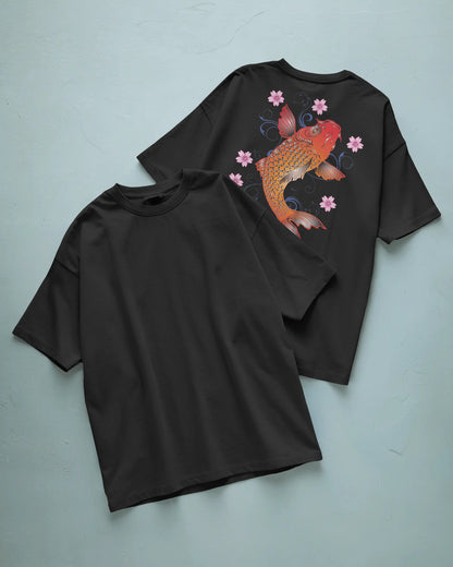 Balance Unfolded | Japanese Symbol Front & Floral Fish Back T-Shirt